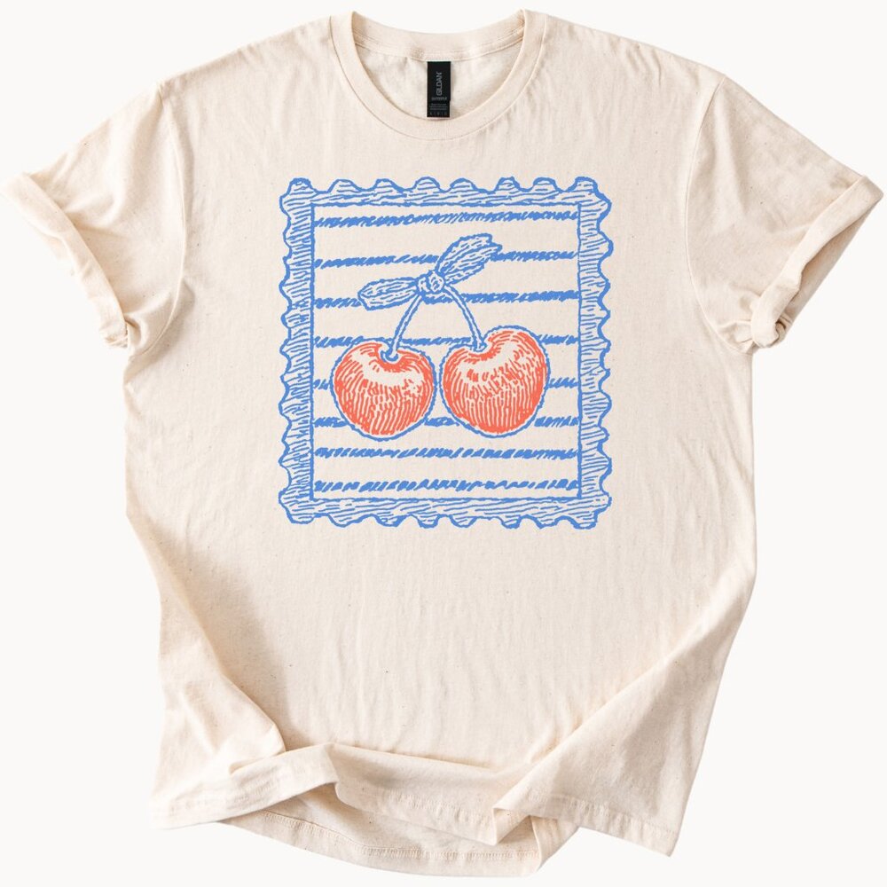 Cherry Postmark T-Shirt Cute Fruit Graphic Tee Aesthetic Summer Top